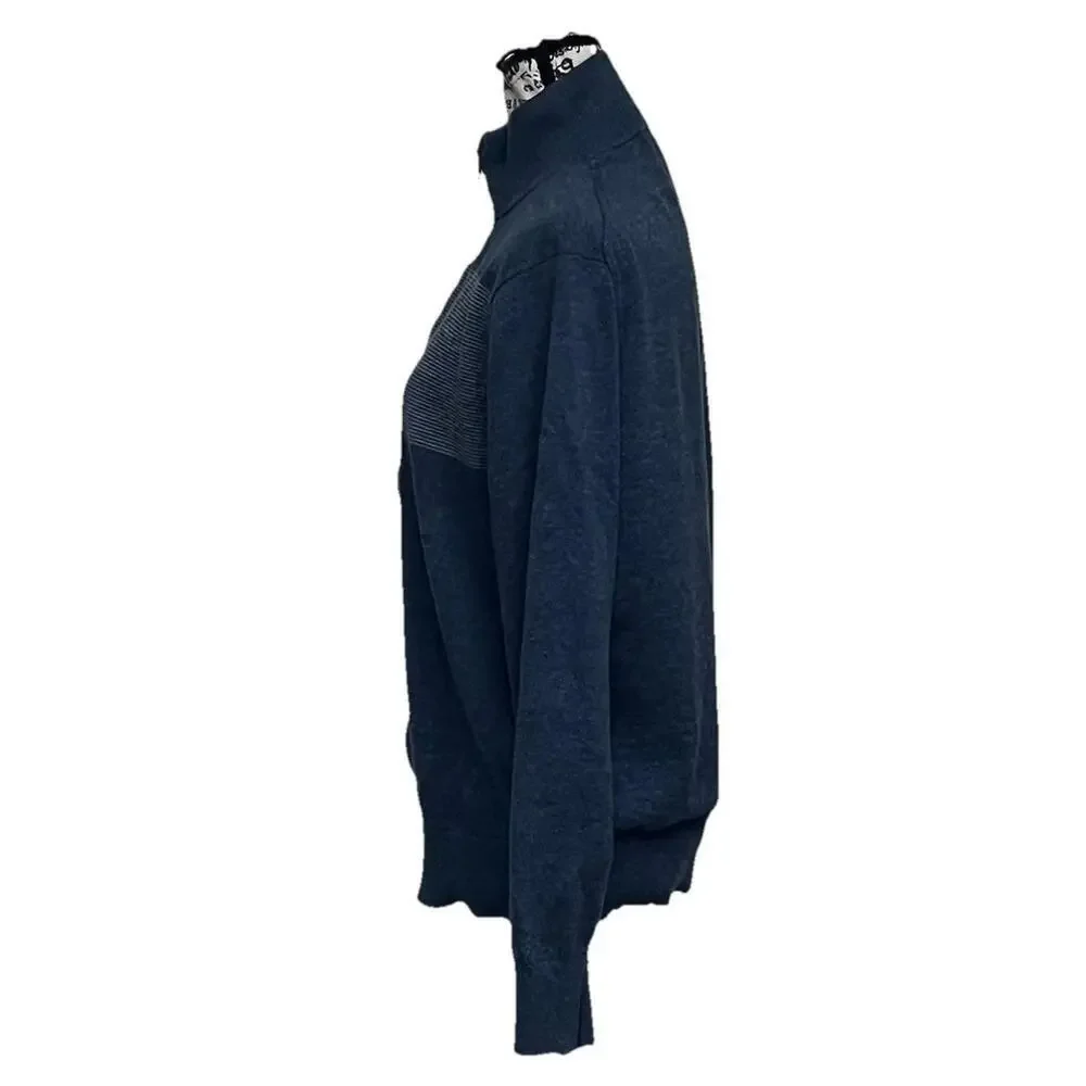 Banana Republic Full Zip Cotton Knit Sweater Medium Blue Striped Y2K Preppy